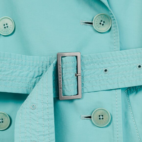 Burberry Turquoise Sateen Check-Undercollar Trench Coat - Picture 9 of 14